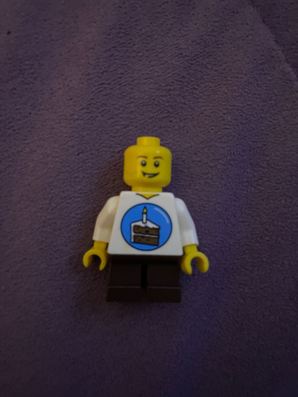 Lego Yellow Minifigure with White Birthday Cake Torso and Brown Legs